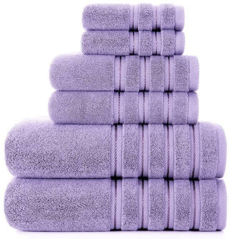 6 Piece Cotton Bath Hand Towel Facecloth Set Purple