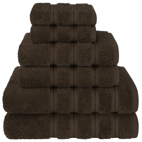 6 Piece Cotton Bath Hand Towel Facecloth Set Coffee Brown