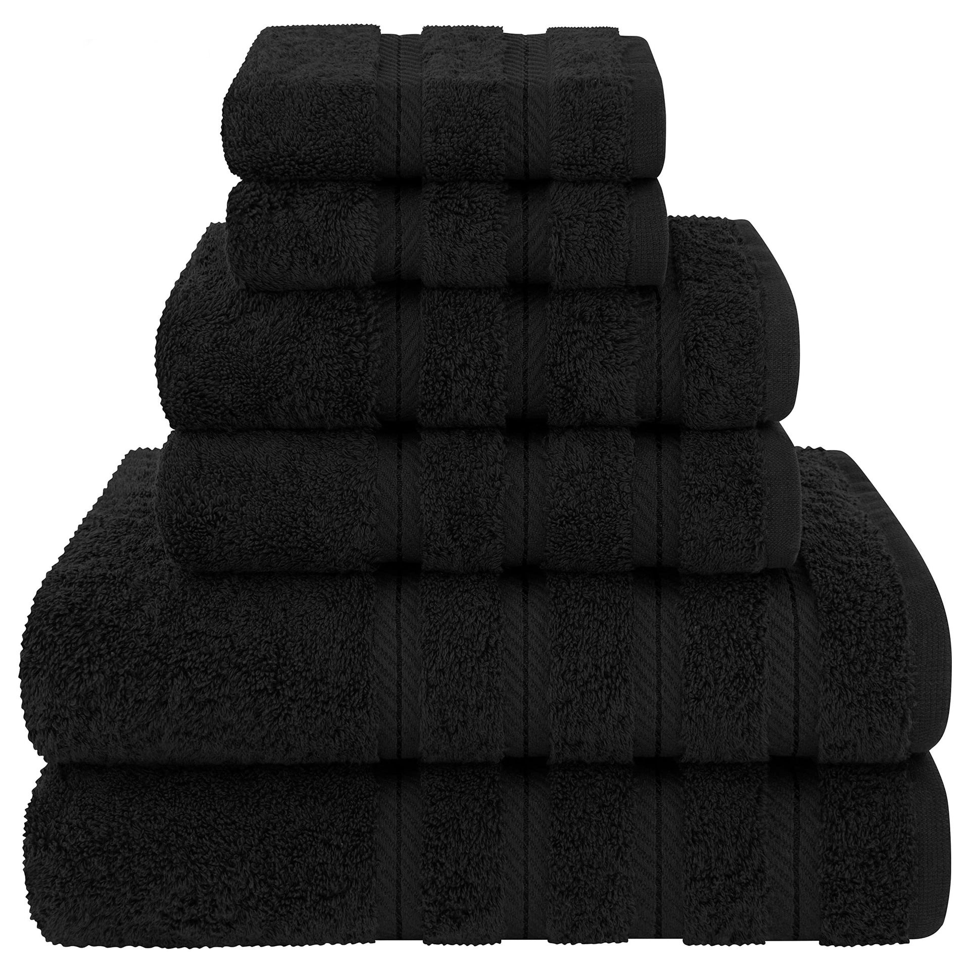 6 Piece Cotton Bath Hand Towel Facecloth Set Black