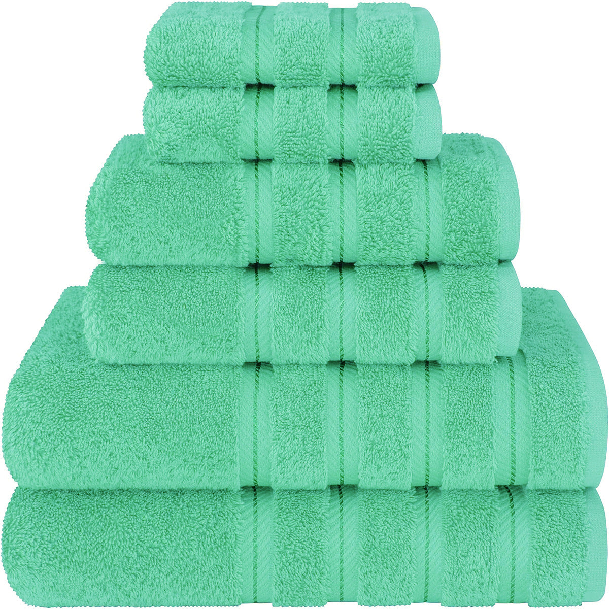 6 Piece Cotton Bath Hand Towel Facecloth Set Green