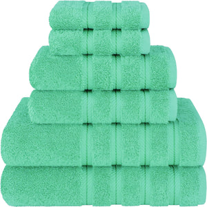 6 Piece Cotton Bath Hand Towel Facecloth Set Green