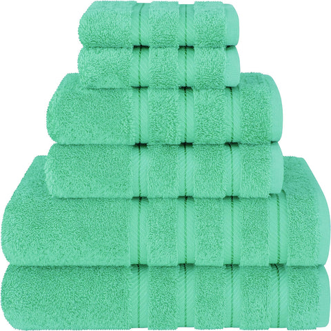 6 Piece Cotton Bath Hand Towel Facecloth Set Green