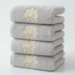 4 x Elegant Gold Floral Embroidered Cotton Hand Towels Grey