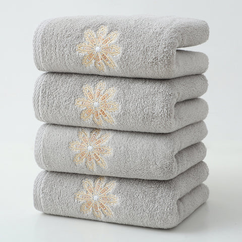 4 x Elegant Gold Floral Embroidered Cotton Hand Towels Grey