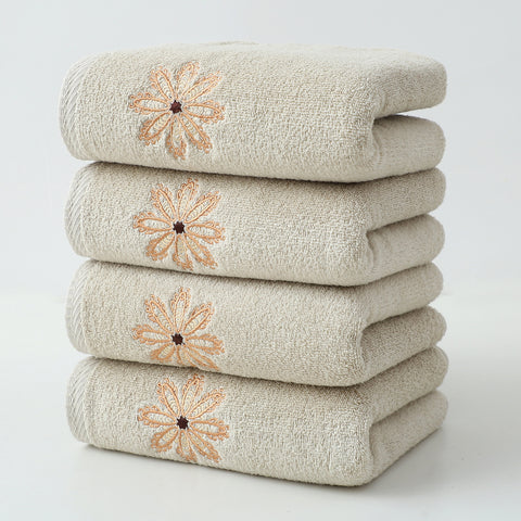 4 x Elegant Orange Floral Embroidered Cotton Hand Towels Beige