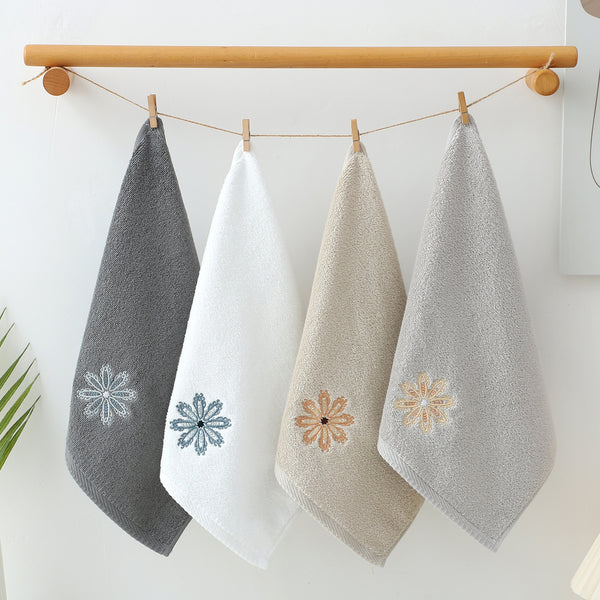 4 x Elegant Orange Floral Embroidered Cotton Hand Towels Beige