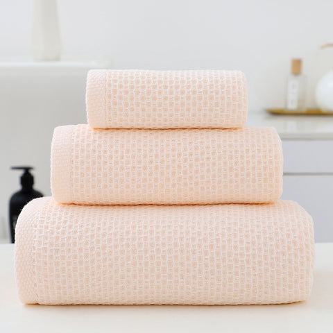 3 Piece Waffle Weave Cotton Bath Hand Towel Facecloth Washcloth Set Light Pink