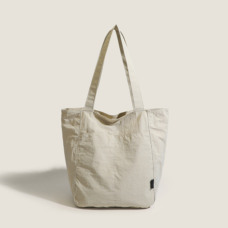 Lightweight Canvas Blend Tote Shoulder Bag Large Capacity Beige