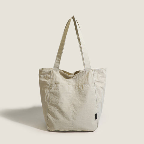 Lightweight Canvas Blend Tote Shoulder Bag Large Capacity Beige