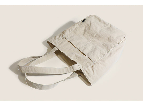 Lightweight Canvas Blend Tote Shoulder Bag Large Capacity Beige