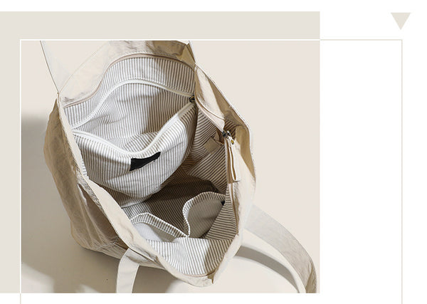 Lightweight Canvas Blend Tote Shoulder Bag Large Capacity Beige