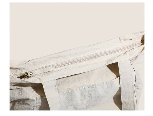 Lightweight Canvas Blend Tote Shoulder Bag Large Capacity Beige