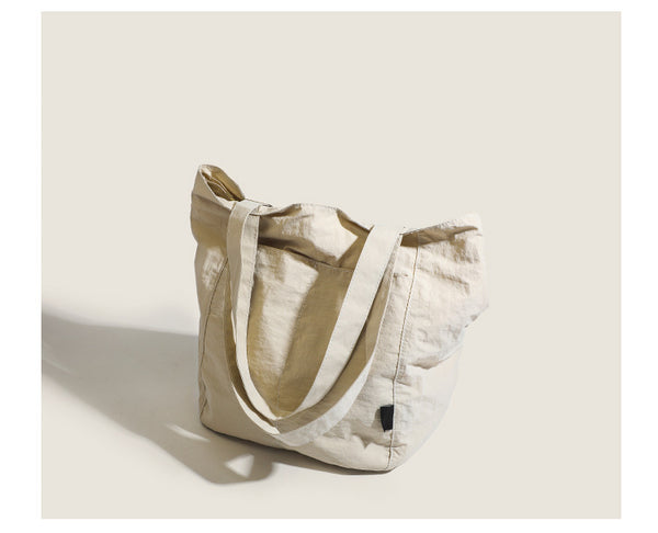 Lightweight Canvas Blend Tote Shoulder Bag Large Capacity Beige