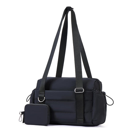 Womens Mini Nylon Gym Duffel Shoulder Bag Wet Pocket Removeable Pouch Black