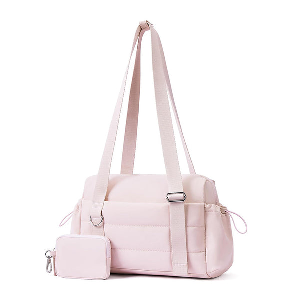 Womens Mini Nylon Gym Duffel Shoulder Bag Wet Pocket Removeable Pouch Pink