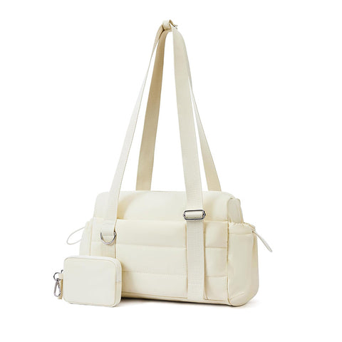 Womens Mini Nylon Gym Duffel Shoulder Bag Wet Pocket Removeable Pouch Beige