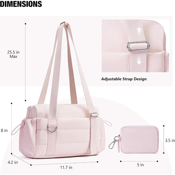 Womens Mini Nylon Gym Duffel Shoulder Bag Wet Pocket Removeable Pouch Beige