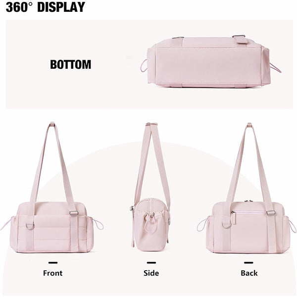 Womens Mini Nylon Gym Duffel Shoulder Bag Wet Pocket Removeable Pouch Beige