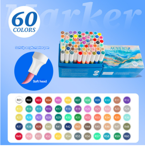 60 Colour Vibrant Washable Acrylic Paint Marker Art Pens Drawing Craft