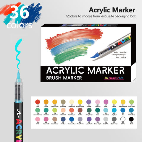 36 Colour Vibrant Acrylic Marker Art Pen Set Soft Brush Tip Paint Colour Craft