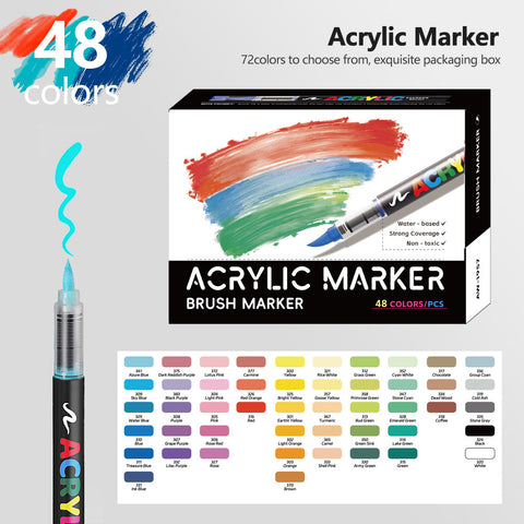 48 Colour Vibrant Acrylic Marker Art Pen Set Soft Brush Tip Paint Colour Craft