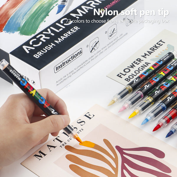 48 Colour Vibrant Acrylic Marker Art Pen Set Soft Brush Tip Paint Colour Craft