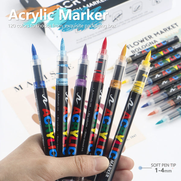 48 Colour Vibrant Acrylic Marker Art Pen Set Soft Brush Tip Paint Colour Craft
