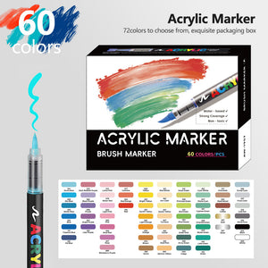 60 Colour Vibrant Acrylic Marker Art Pen Set Soft Brush Tip Paint Colour Craft