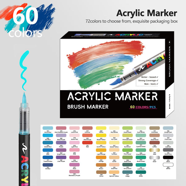 60 Colour Vibrant Acrylic Marker Art Pen Set Soft Brush Tip Paint Colour Craft