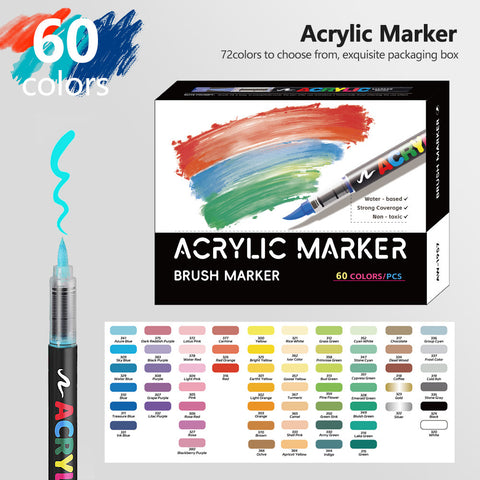 60 Colour Vibrant Acrylic Marker Art Pen Set Soft Brush Tip Paint Colour Craft