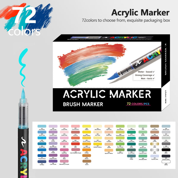 72 Colour Vibrant Acrylic Marker Art Pen Set Soft Brush Tip Paint Colour Craft