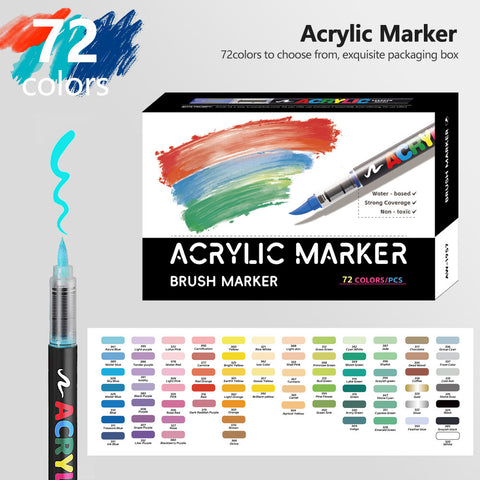 72 Colour Vibrant Acrylic Marker Art Pen Set Soft Brush Tip Paint Colour Craft