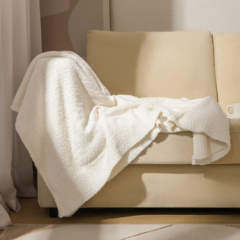 Plush Solid Color Knitted Blanket Throw Rug 800g 130 x 160cm Beige