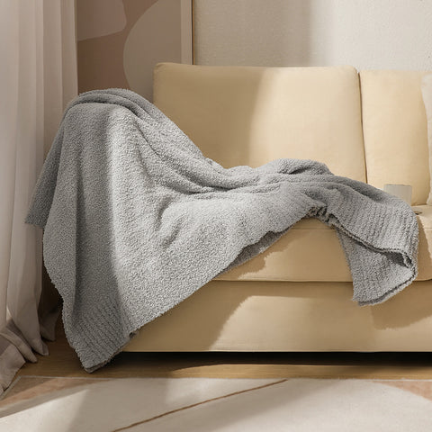 Plush Solid Color Knitted Blanket Throw Rug 800g 130 x 160cm Grey