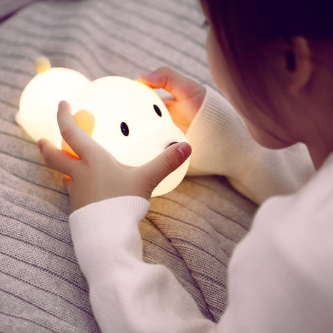 Dog Puppy Silicone Nursery Bedside LED Night Light Touch Control Rechargeable USB
