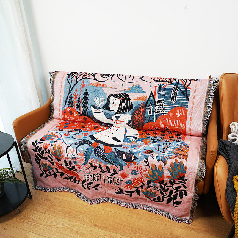 Secret Forest Gothic Cartoon Style Blanket Throw Rug Sofa Cover 160 x 220cm