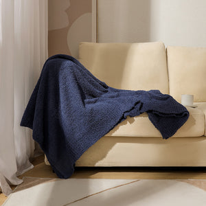Plush Solid Color Knitted Blanket Throw Rug 800g 130 x 160cm Navy Blue