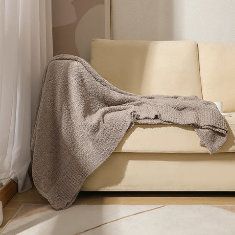 Plush Solid Color Knitted Blanket Throw Rug 800g 130 x 160cm Khaki