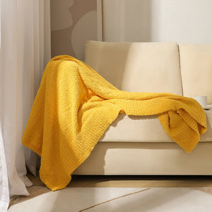Plush Solid Color Knitted Blanket Throw Rug 800g 130 x 160cm Yellow