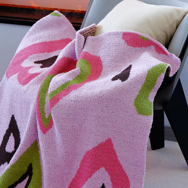 Love Hearts Chunky Knit Throw Blanket Rug 920g 136 x 130cm Pink Purple