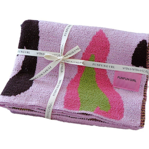 Love Hearts Chunky Knit Throw Blanket Rug 920g 136 x 130cm Pink Purple