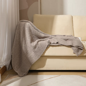Plush Solid Colour Knitted Blanket Throw Rug 1150g 152 x 203cm Khaki