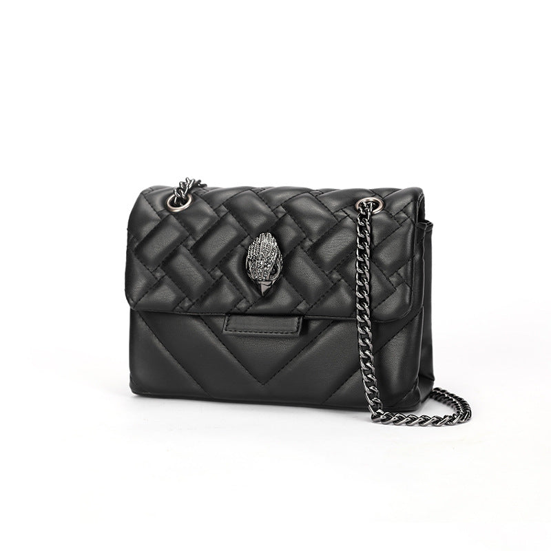 Quilted Faux PU Leather Crossbody Bag Handbag Chain Strap Bird Head Clasp Black