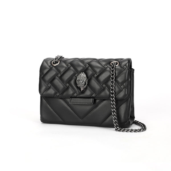Quilted Faux PU Leather Crossbody Bag Handbag Chain Strap Bird Head Clasp Black