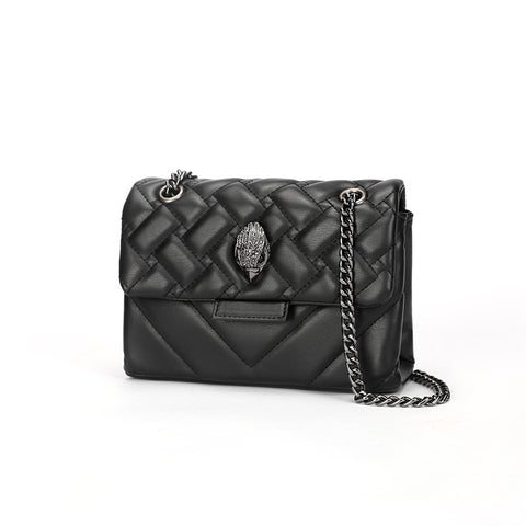 Quilted Faux PU Leather Crossbody Bag Handbag Chain Strap Bird Head Clasp Black