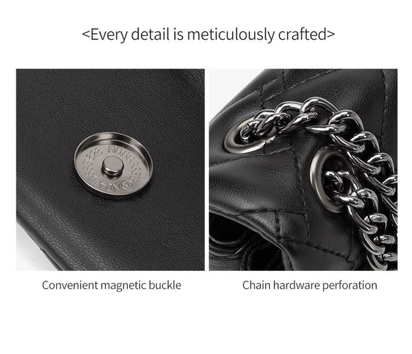 Quilted Faux PU Leather Crossbody Bag Handbag Chain Strap Bird Head Clasp Black