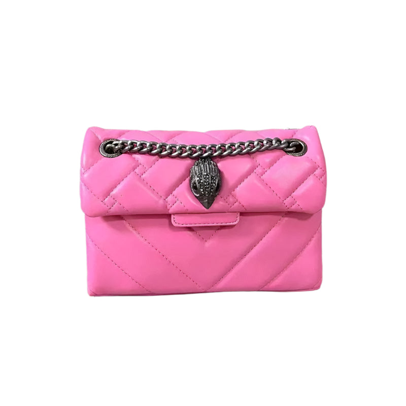 Quilted Faux PU Leather Crossbody Bag Handbag Chain Strap Bird Head Clasp Pink