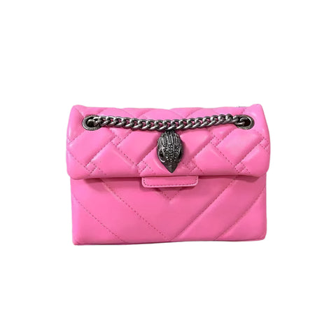 Quilted Faux PU Leather Crossbody Bag Handbag Chain Strap Bird Head Clasp Pink