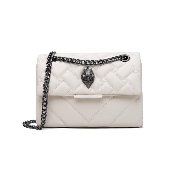 Quilted Faux PU Leather Crossbody Bag Handbag Chain Strap Bird Head Clasp White