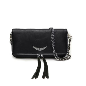 Quilted PU Leather Crossbody Shoulder Clutch Bag Tassel Chain Strap Black